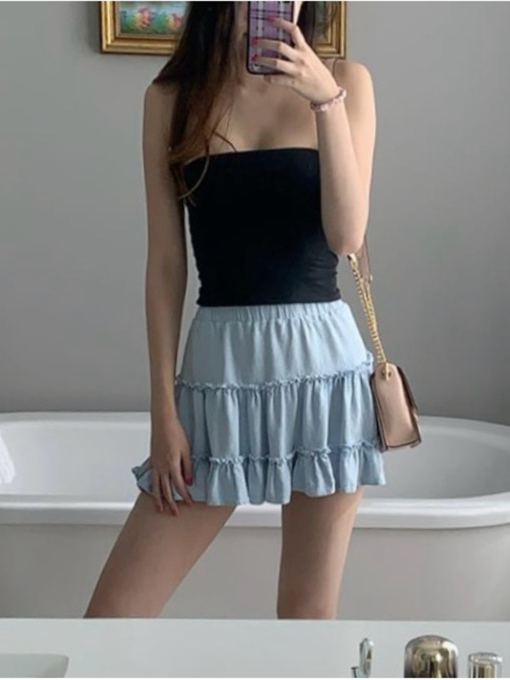 Princess Polly Light Blue Tiered Ruffle Mini Skirt